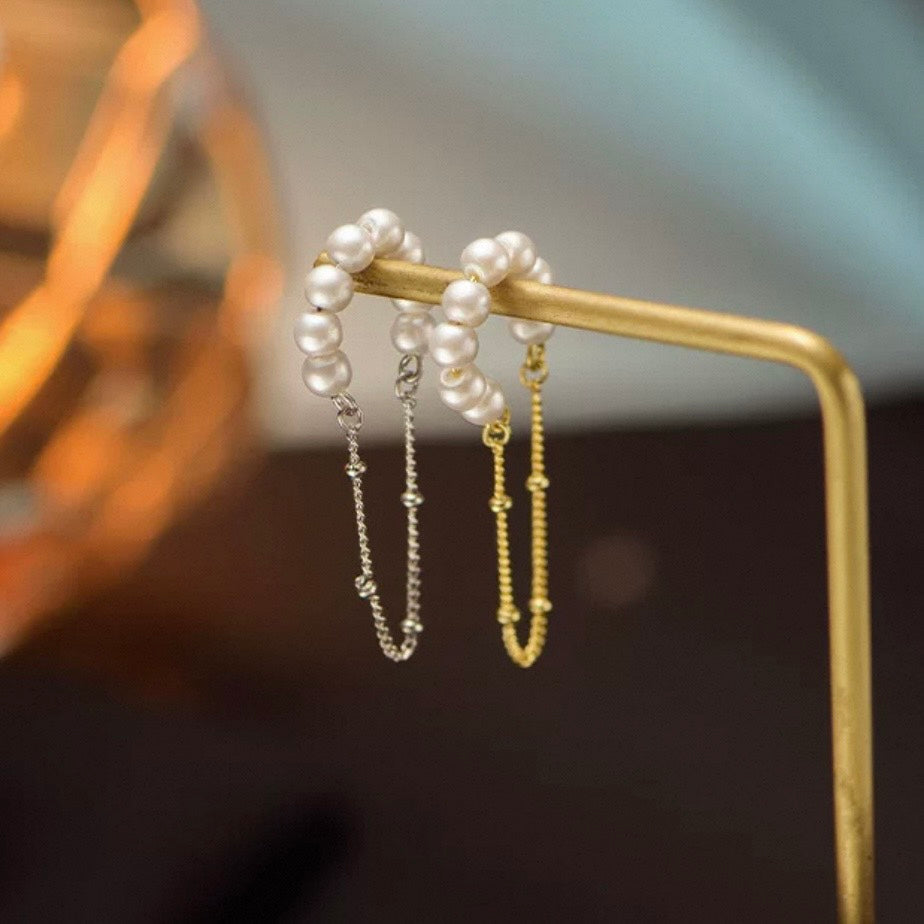 dual pearl & chain earcuff
