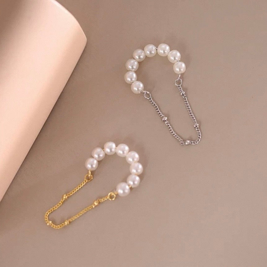 dual pearl & chain earcuff