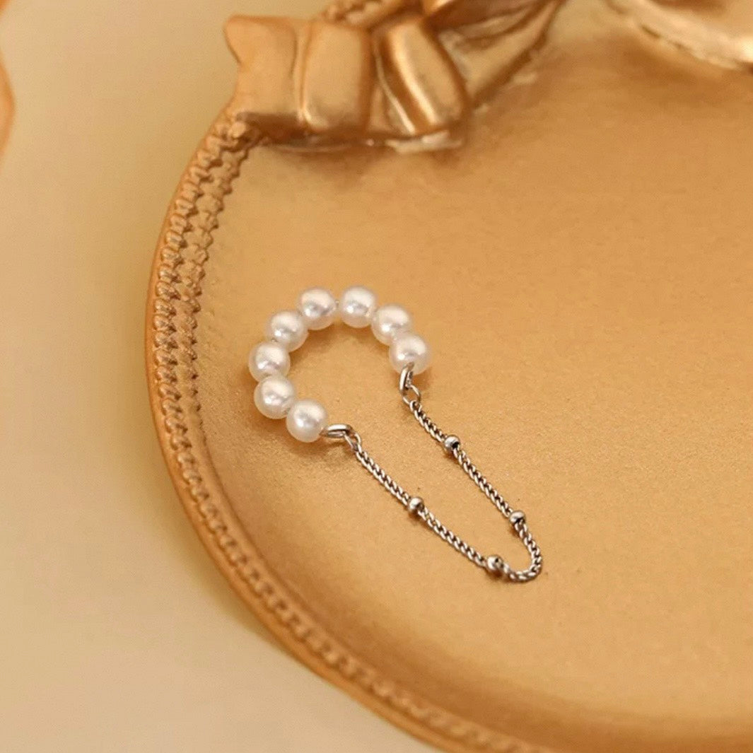 dual pearl & chain earcuff