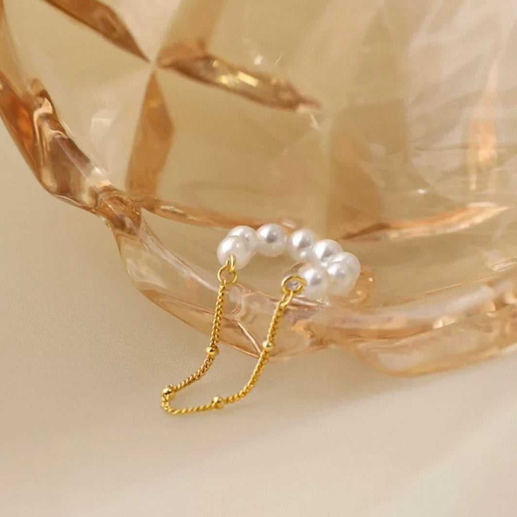 dual pearl & chain earcuff