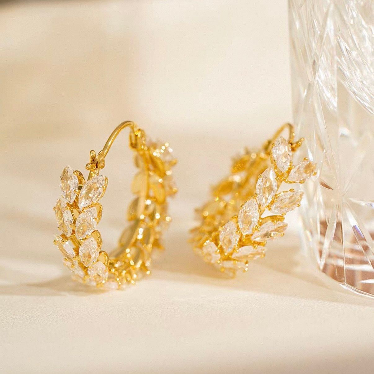 crystal leaf hoop pierce