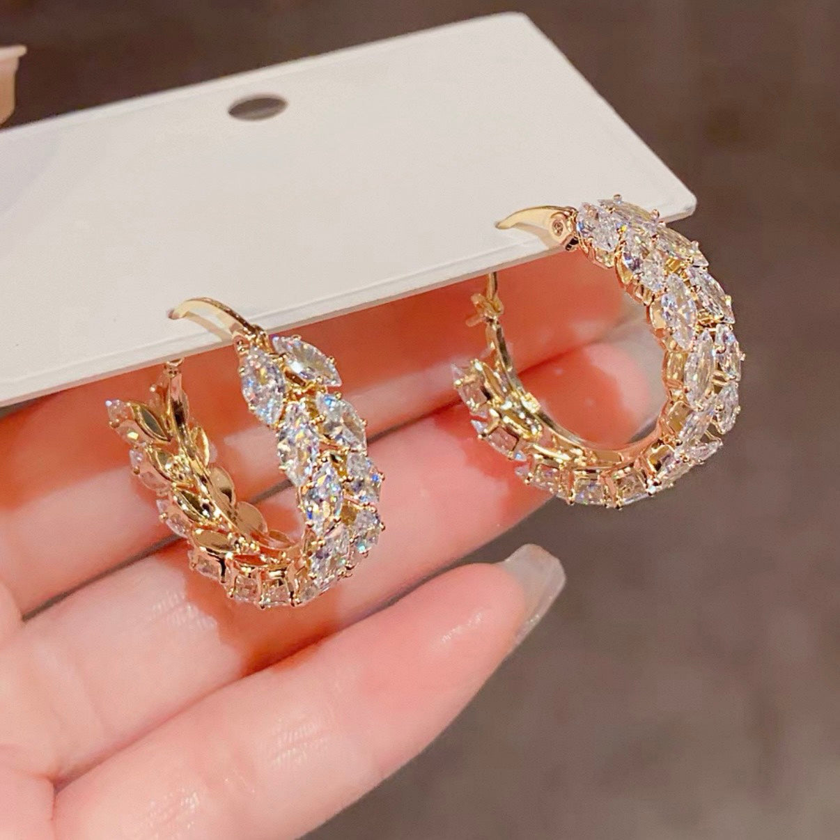 crystal leaf hoop pierce