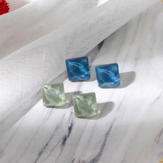 Aqua square pierce & earring